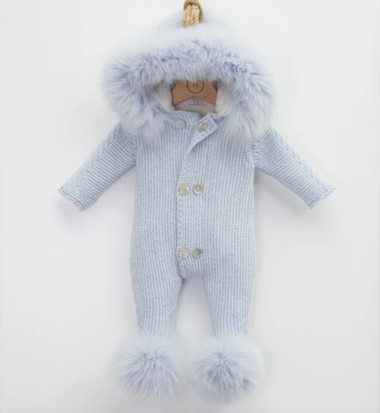 Edinburg Knitwear Baby Pram Suit Herringbone Pattern - Blue