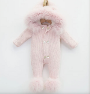 Edinburg Knitwear Baby Pram Suit Herringbone Pattern - Pink