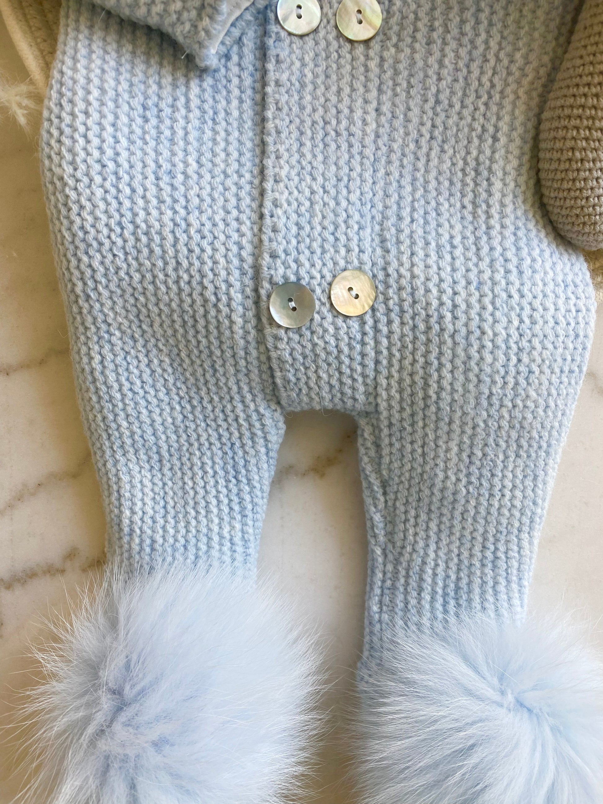 Koally Baby Coat Edinburg Knitwear Baby Pram Suit Herringbone Pattern - Blue
