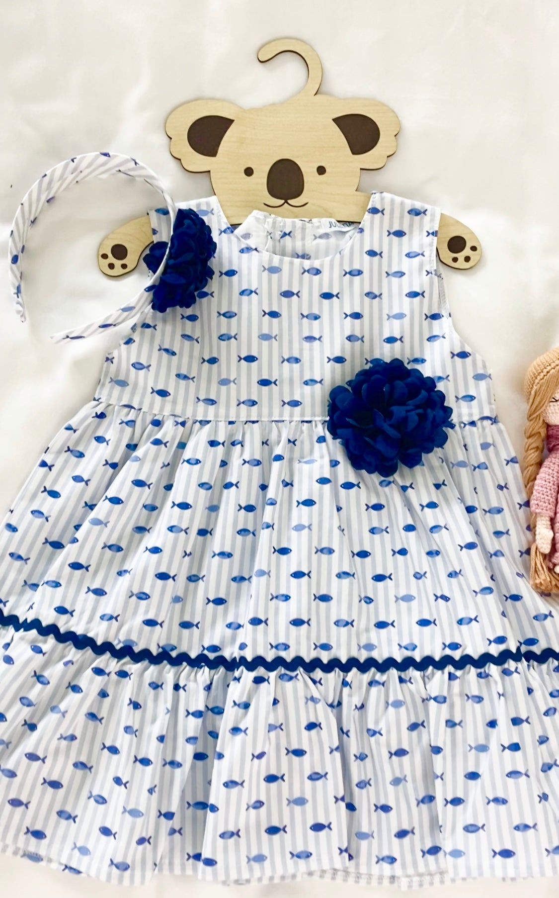 Koally Baby Dress Elisa Ocean Blue Pom Pom dress