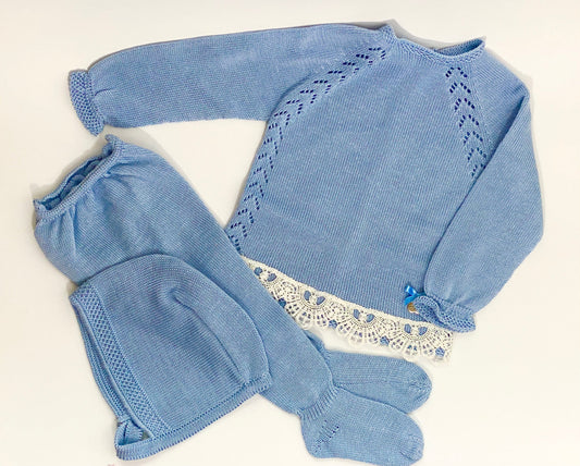 Koally Baby Sets William Baby Blue 3-piece Knitted Set
