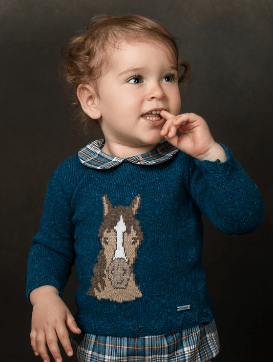 Koally Baby Sweater Parker Equestrian Blue Wool Sweater